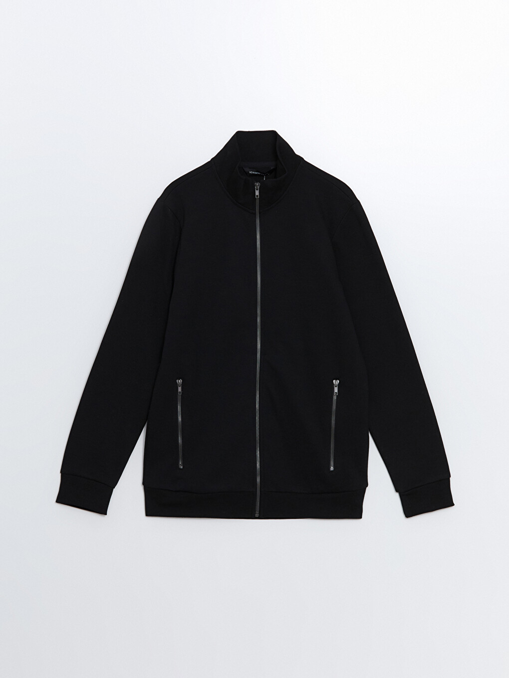 Siyah Dik Yaka Uzun Kollu Erkek Fermuarlı Sweatshirt-10