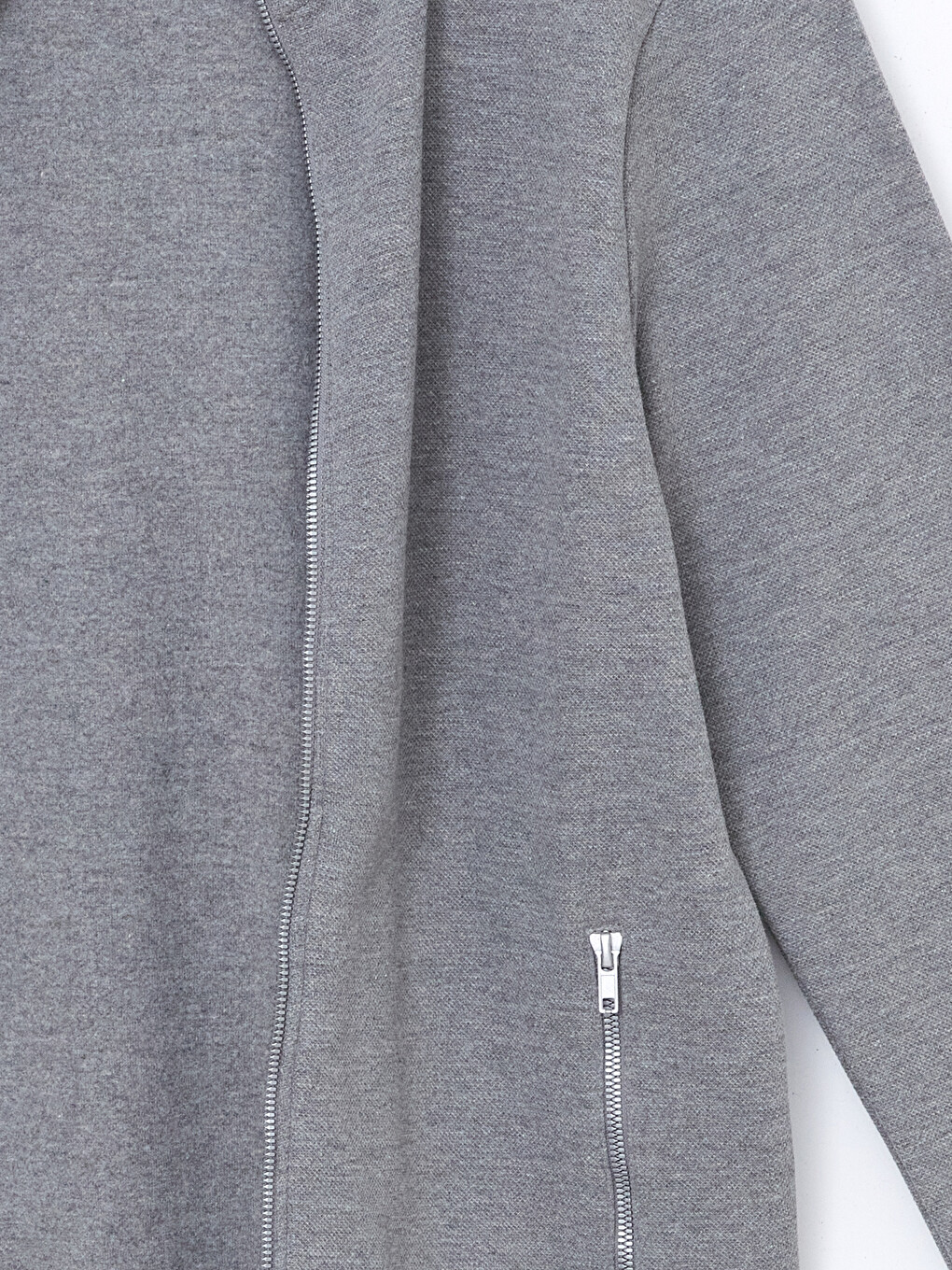Gri Dik Yaka Uzun Kollu Erkek Fermuarlı Sweatshirt-6