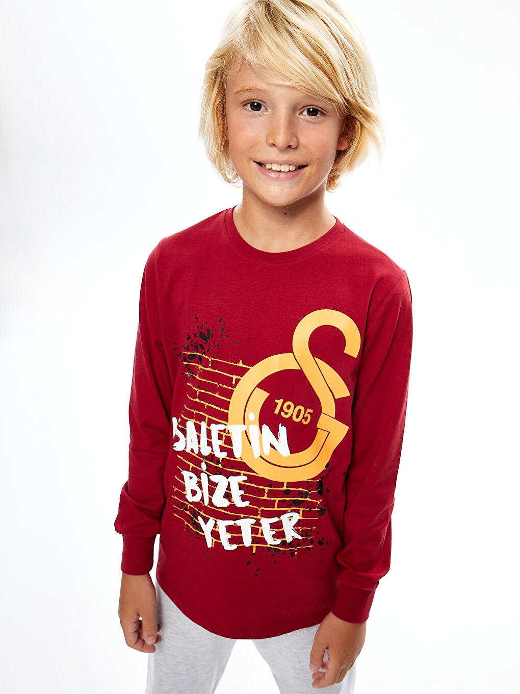Kırmızı Bisiklet Yaka Galatasaray Baskılı Erkek Çocuk Pijama Üst