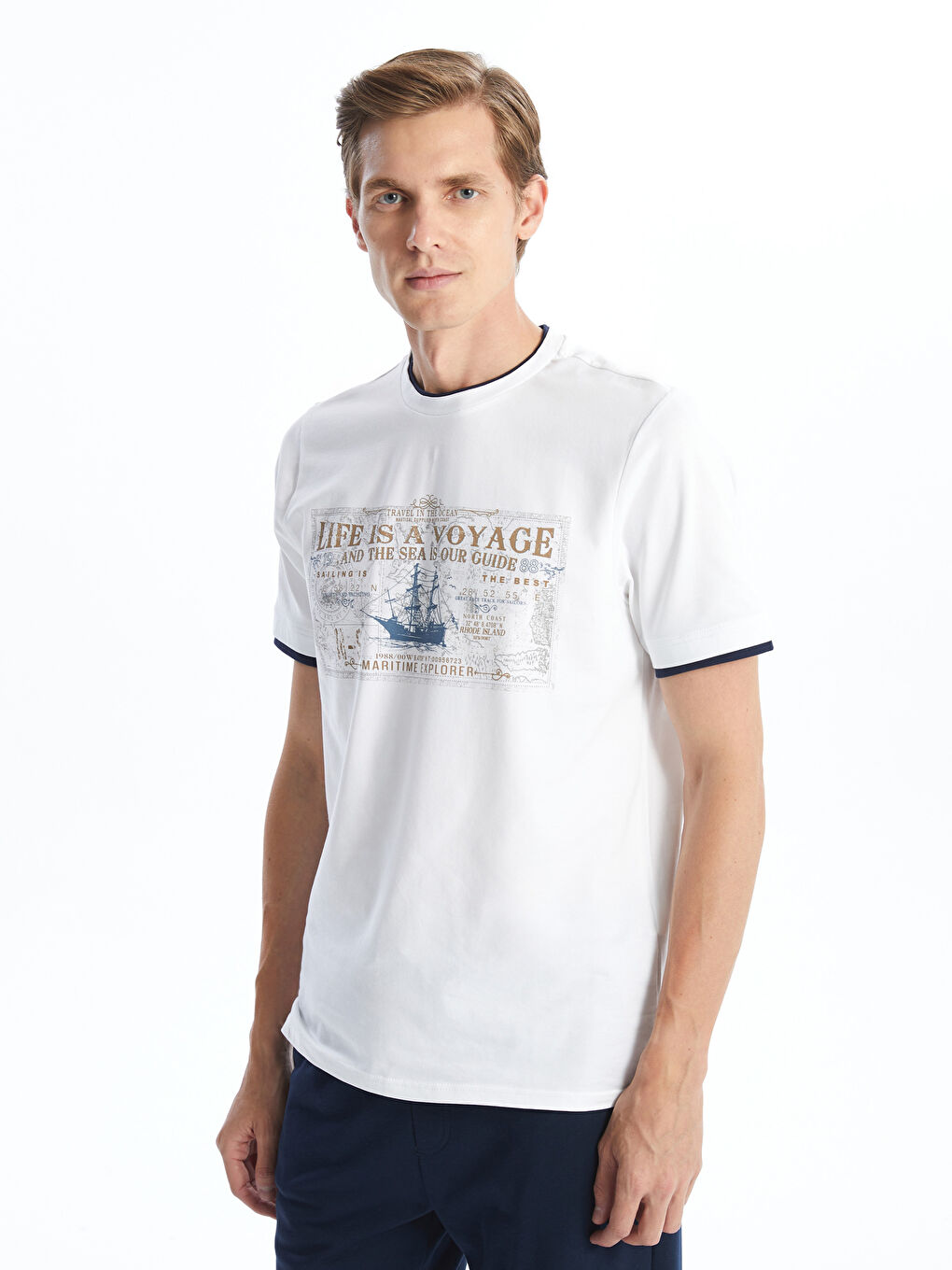 Crew Neck Short Sleeve Printed Combed Cotton Men's T-shirt