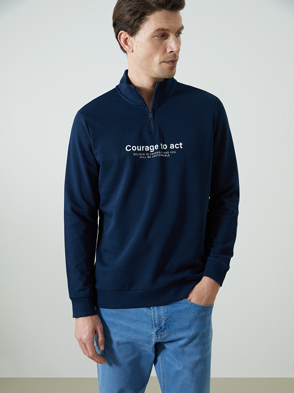 Sweat-shirt À Col Cheminée Zippé Pour Hommes