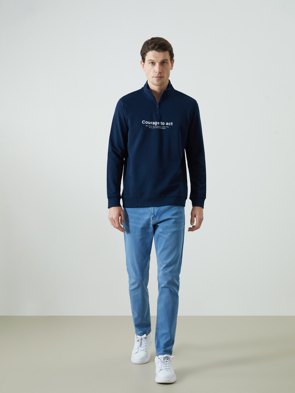 Sweat-shirt À Col Cheminée Zippé Pour Hommes-1