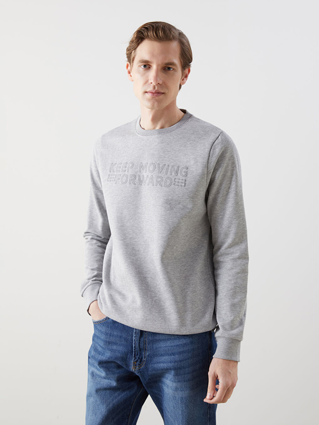 Crew Neck Printed Men's Thick Sweatshirt