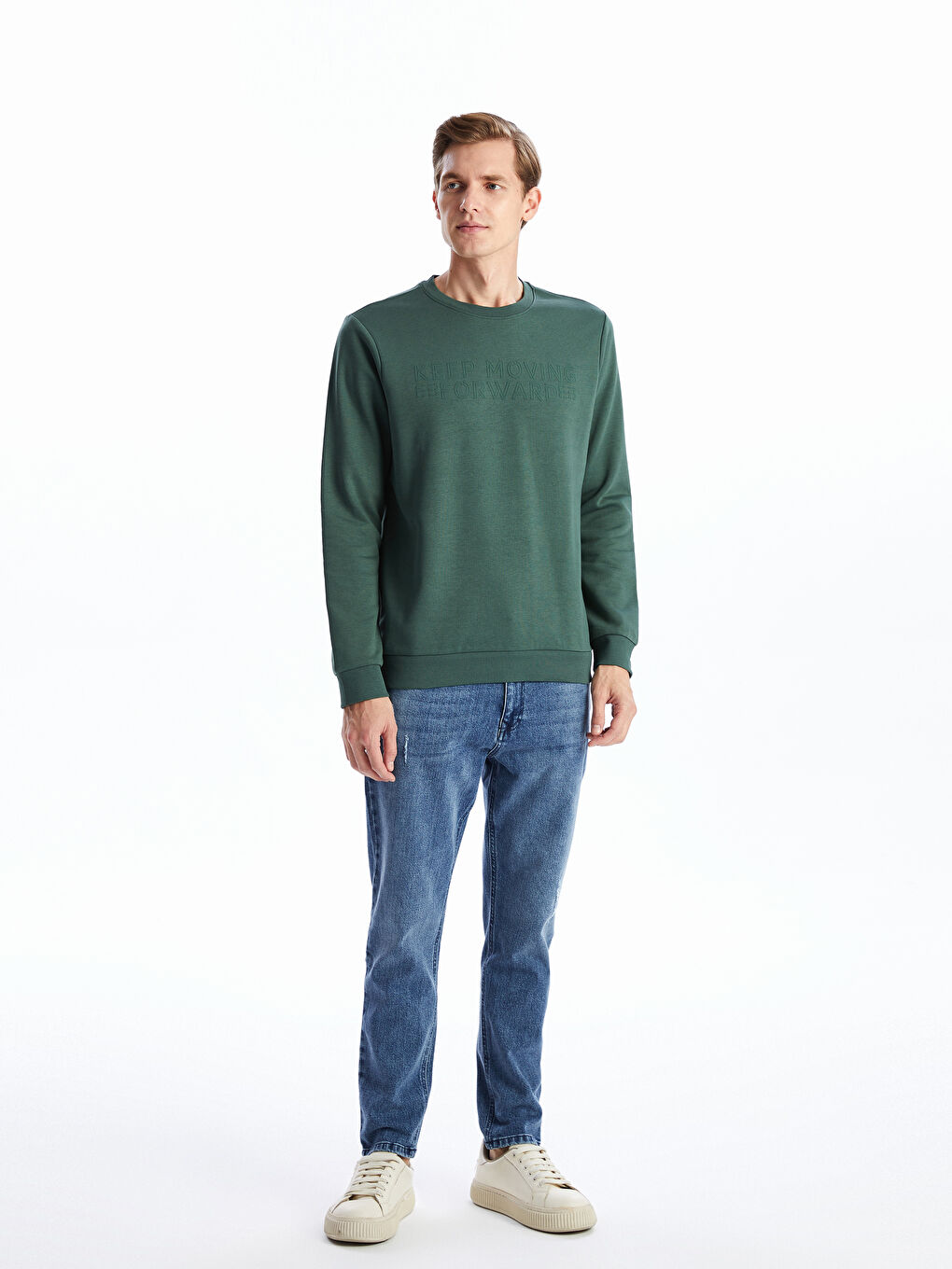 سويت شيرت تخين مطبوع بياقة دائرية للرجال-1