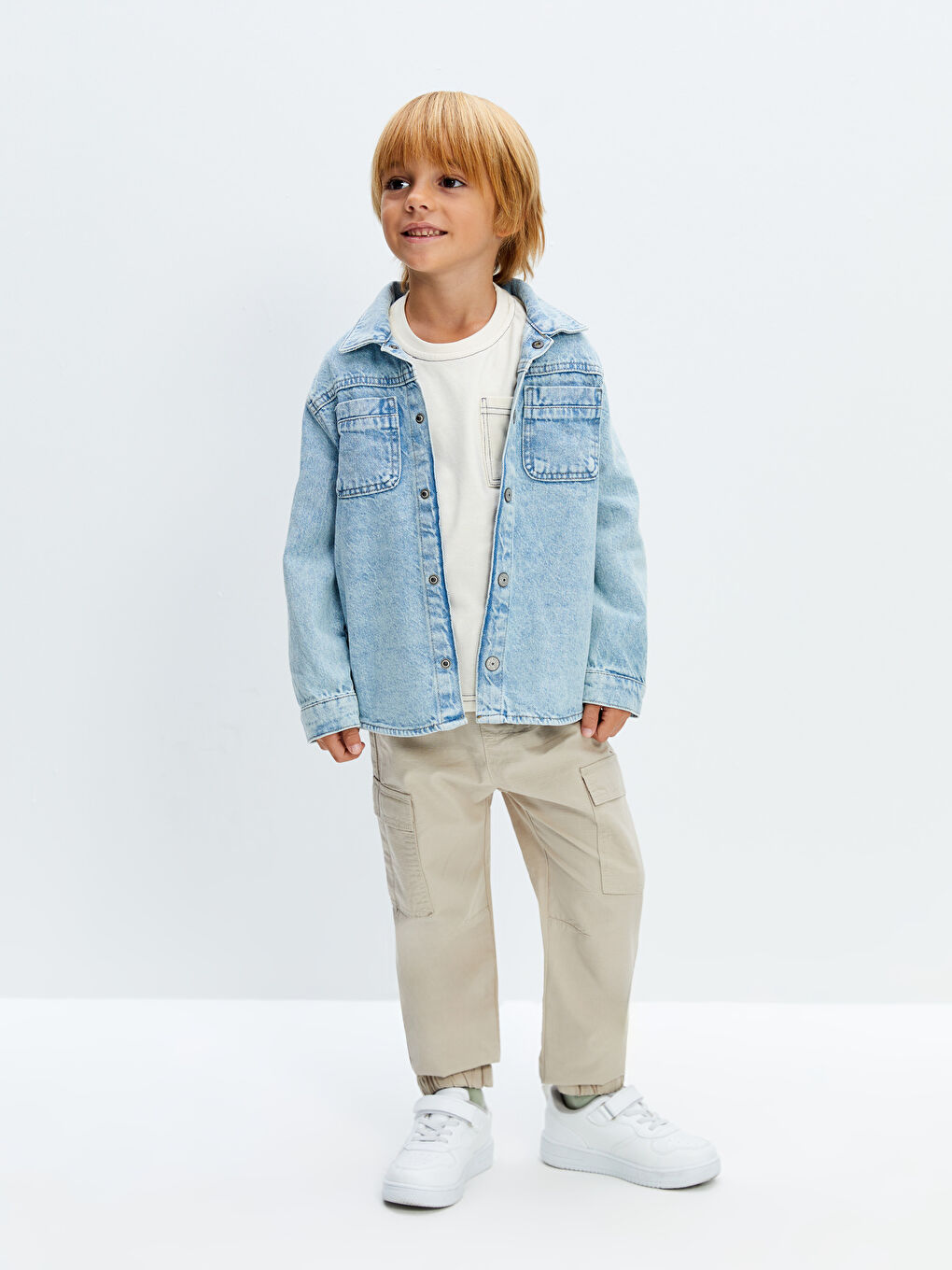 LCW Kids Bej Beli Lastikli Basic Gabardin Erkek Çocuk Pantolon - 1