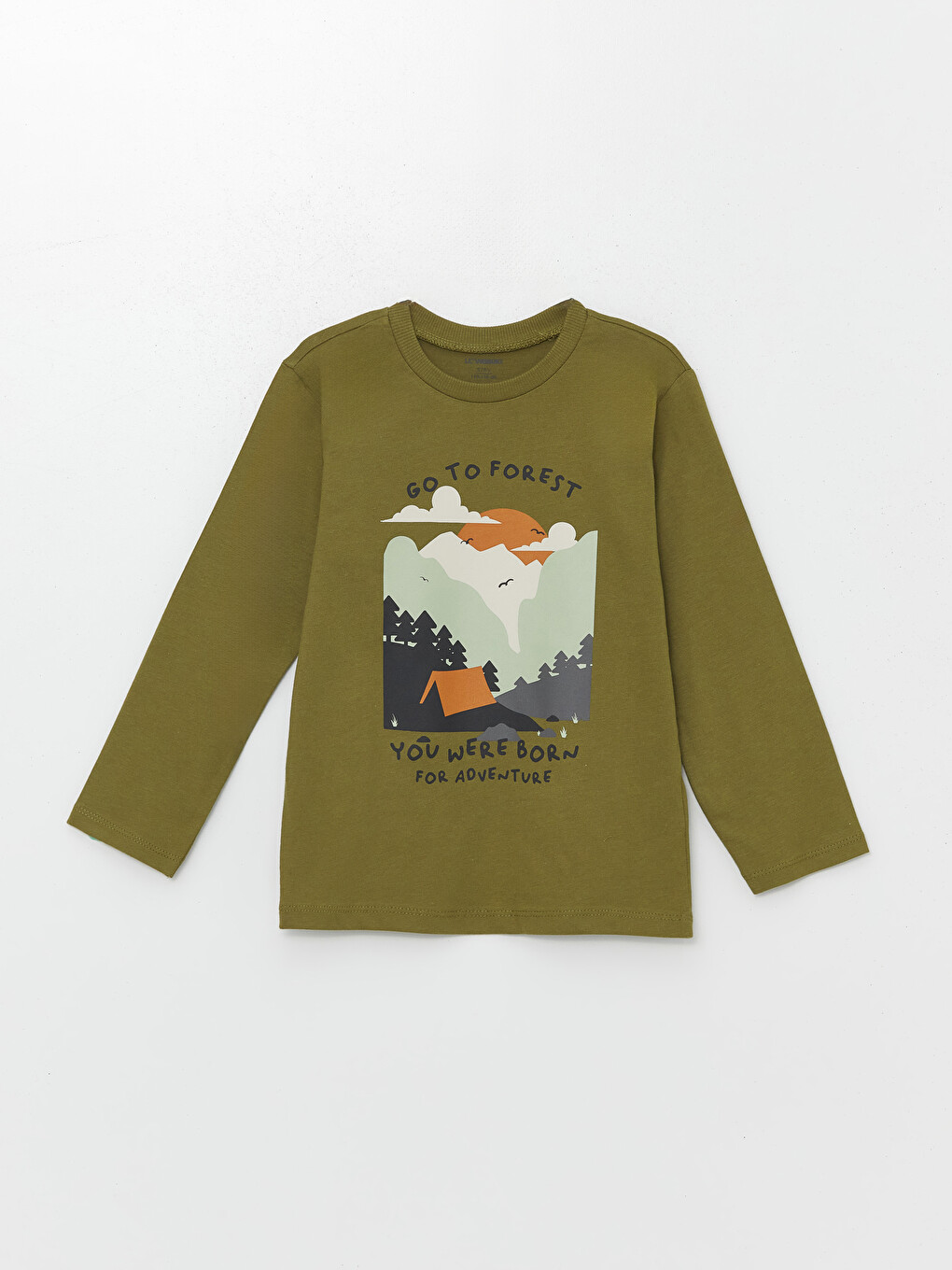 LCW Kids Haki Bisiklet Yaka Çizgili Erkek Çocuk Tişört - W45641Z1