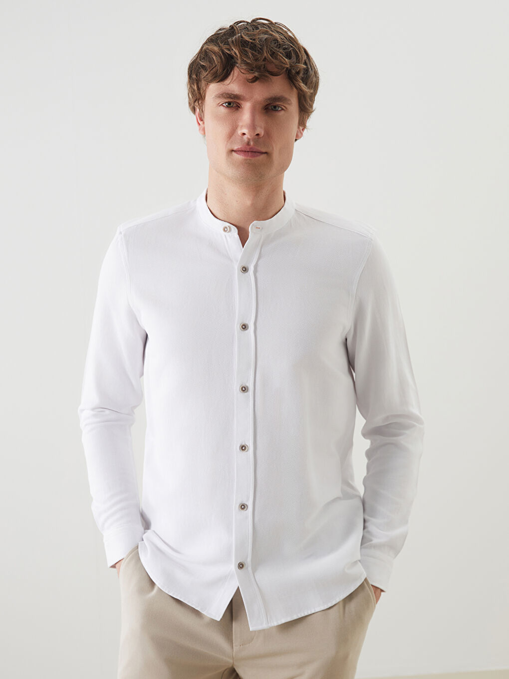 Muška košulja dugih rukava slim fit od dobby tkanine -W45668Z8-Q6K