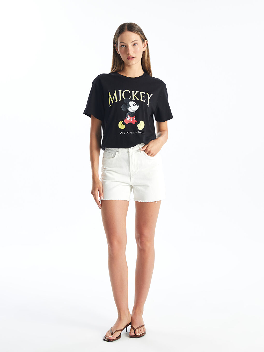 LCW Vision Crew Neck Mickey Mouse Printed Women's T-Shirt -W45689Z8-CVL