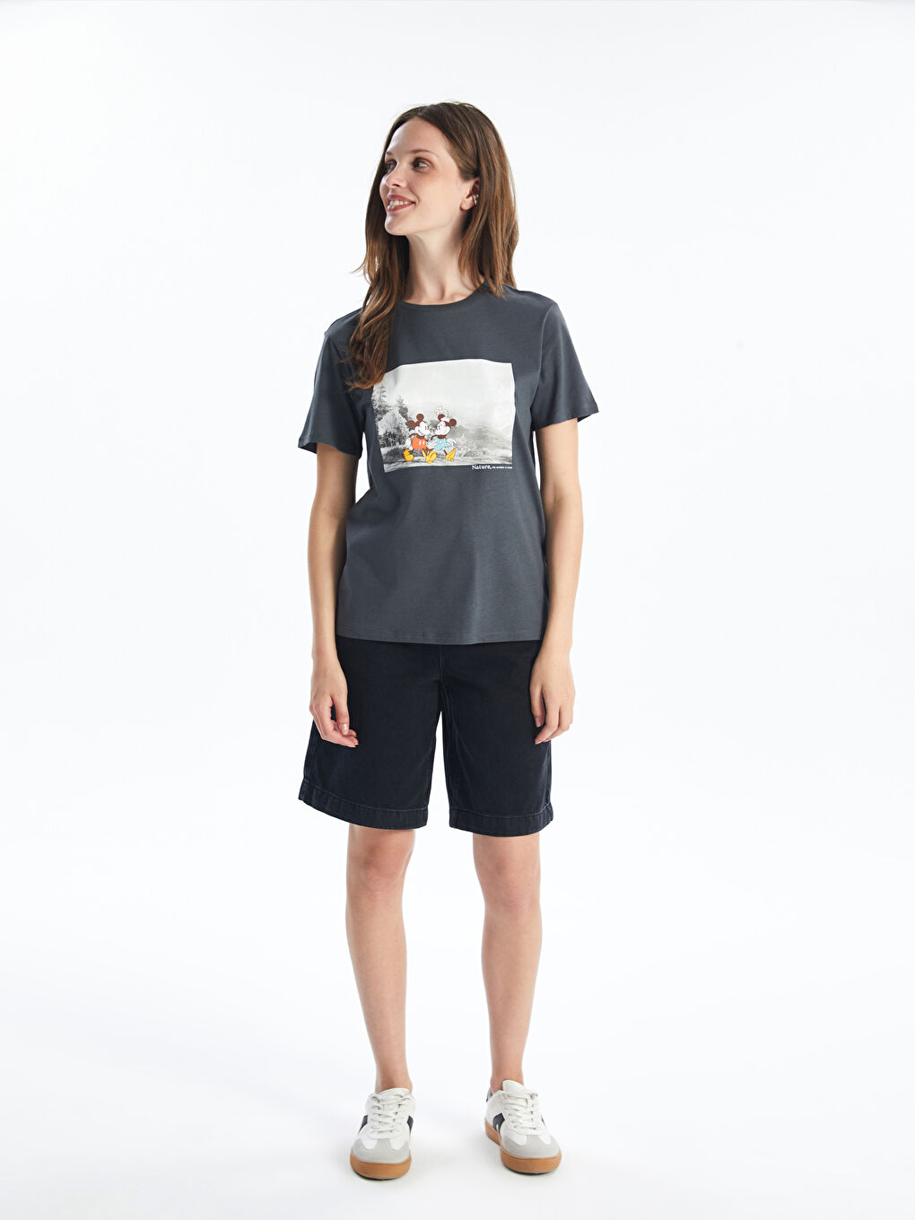 LCW Vision Crew Neck Mickey and Minnie Mouse Printed Women's T-Shirt -W45700Z8-JPT