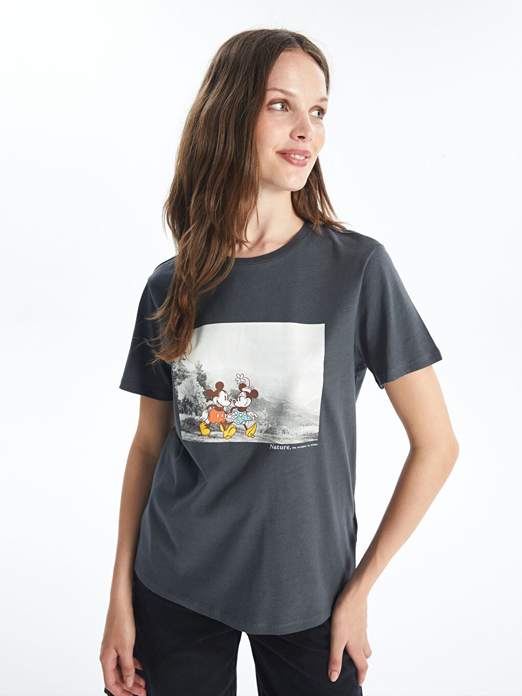 LCW Vision Crew Neck Mickey and Minnie Mouse Printed Women's T-Shirt -W45700Z8-JPT