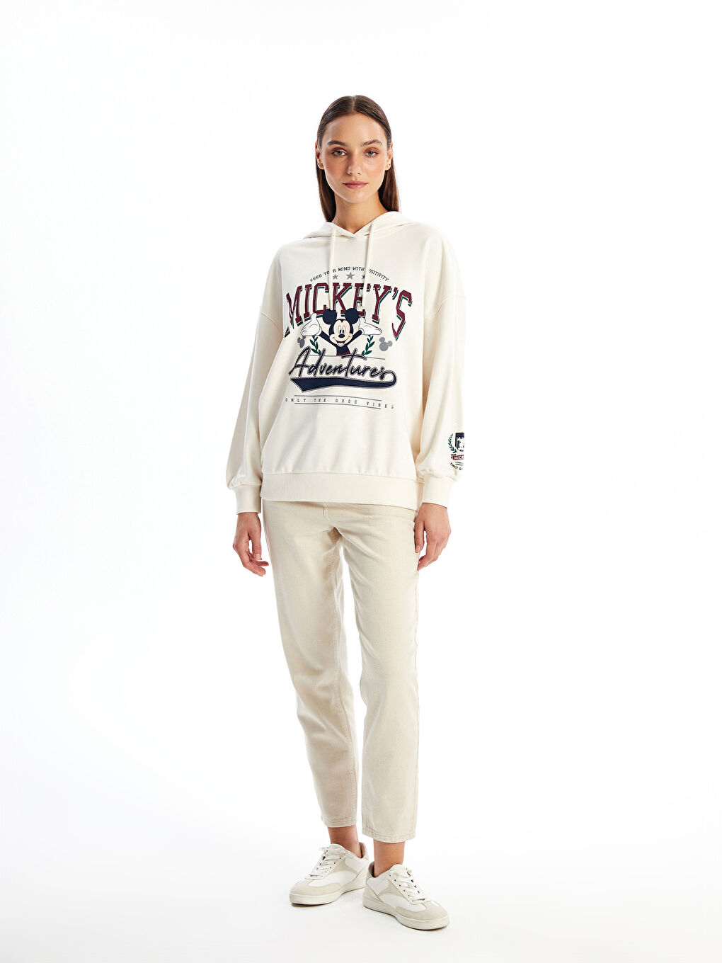 LCW Vision Mickey Mouse Bedrucktes Oversize Kapuzensweatshirt für Damen -W45710Z8-FR4