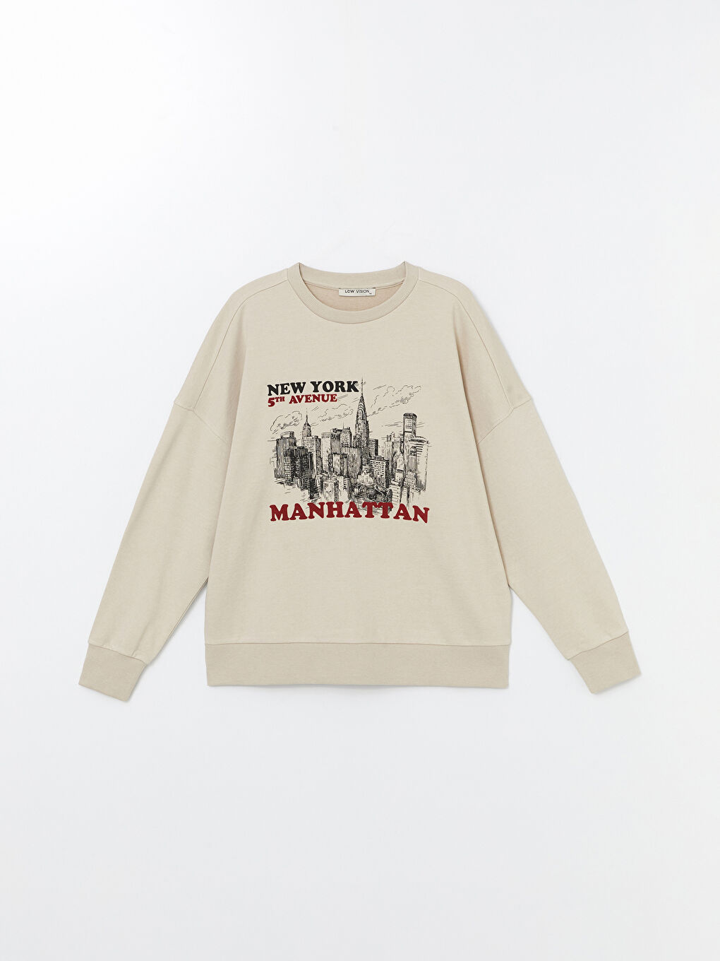 LCW Vision Bej Bisiklet Yaka Baskılı Oversize Kadın Sweatshirt - 4