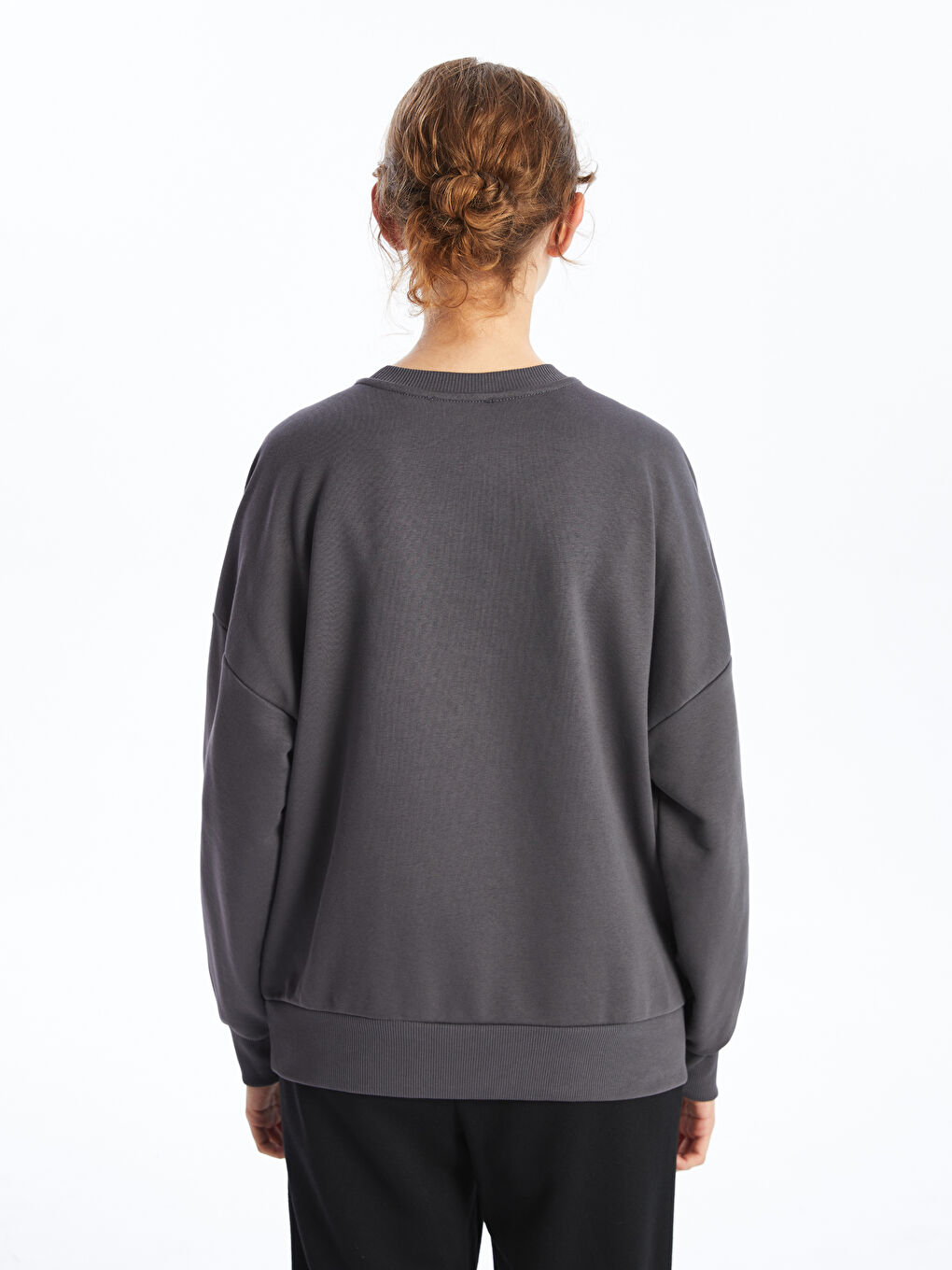 LCW Vision Gri Bisiklet Yaka Baskılı Oversize Kadın Sweatshirt - 3