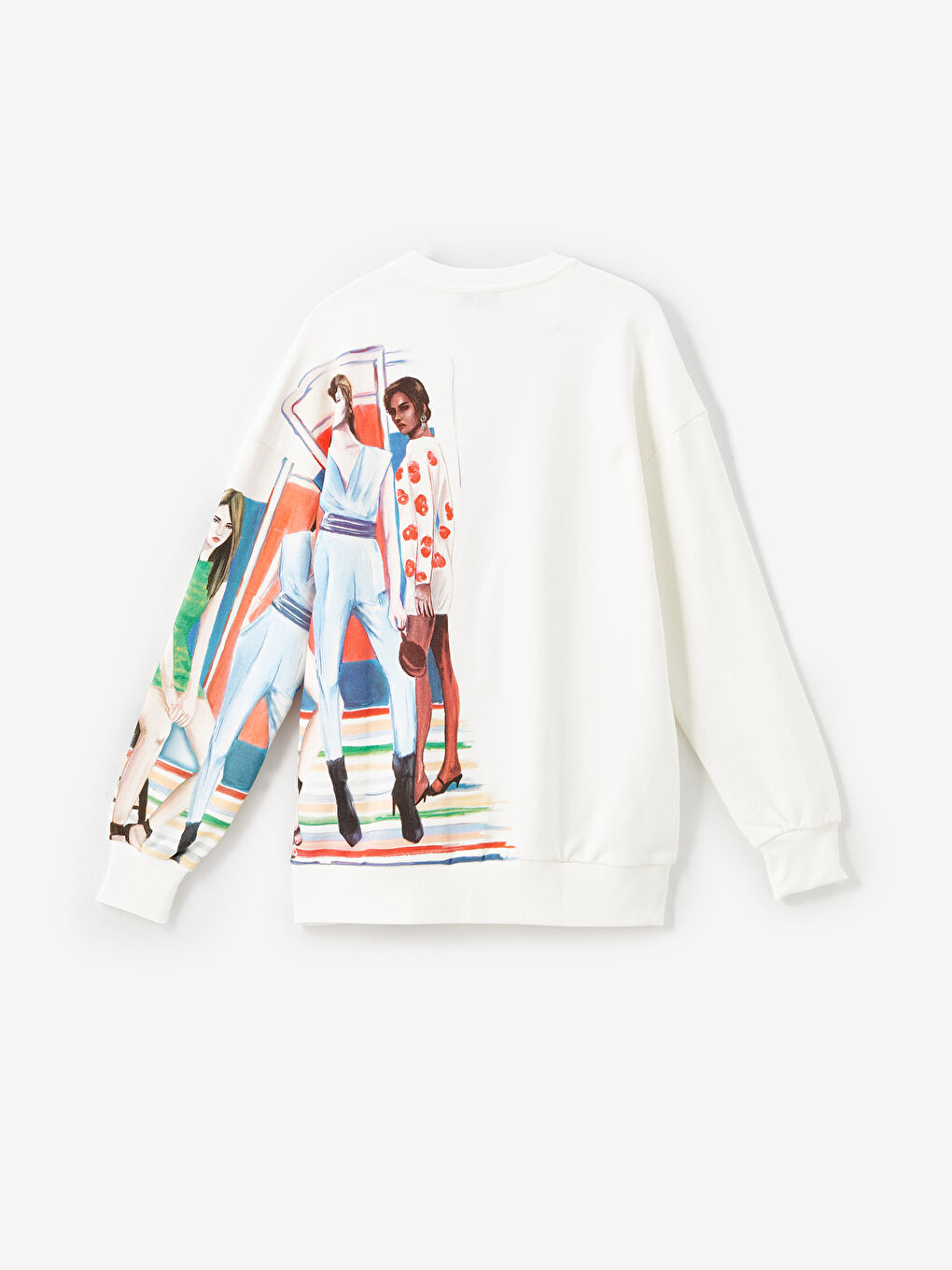 LCW Vision Ekru Bisiklet Yaka Baskılı Oversize Kadın Sweatshirt - 5