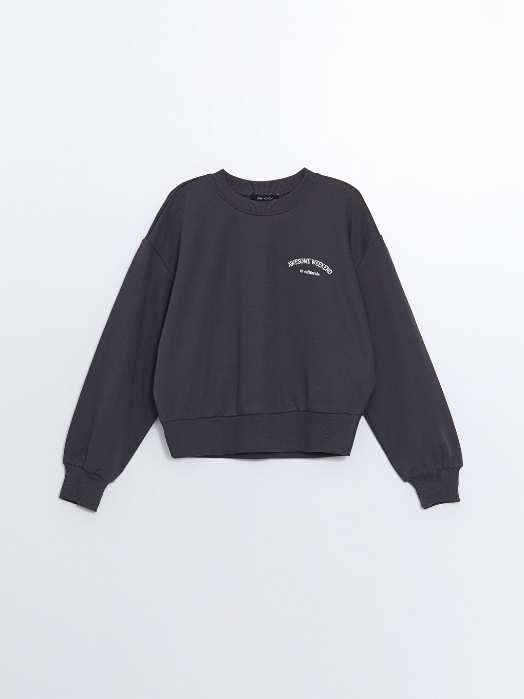 LCW Vision Antrasit Bisiklet Yaka Nakışlı Oversize Kadın Sweatshirt - 4