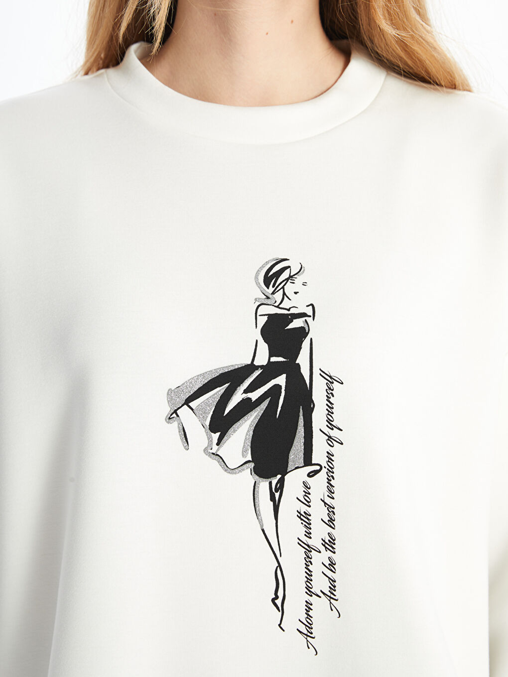 Crew Neck Printed Oversize Women's Thick Sweatshirt-2