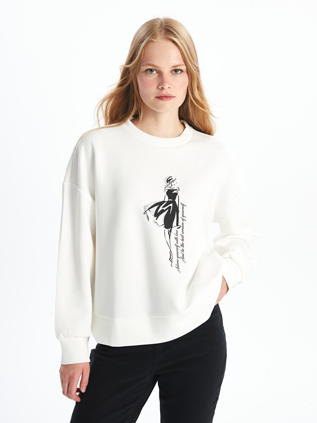 Crew Neck Printed Oversize Women's Thick Sweatshirt