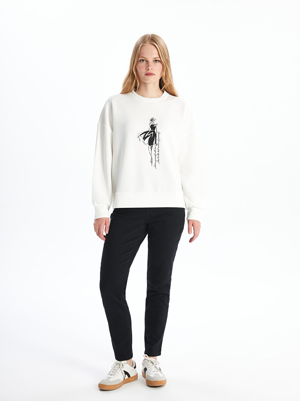Crew Neck Printed Oversize Women's Thick Sweatshirt-1