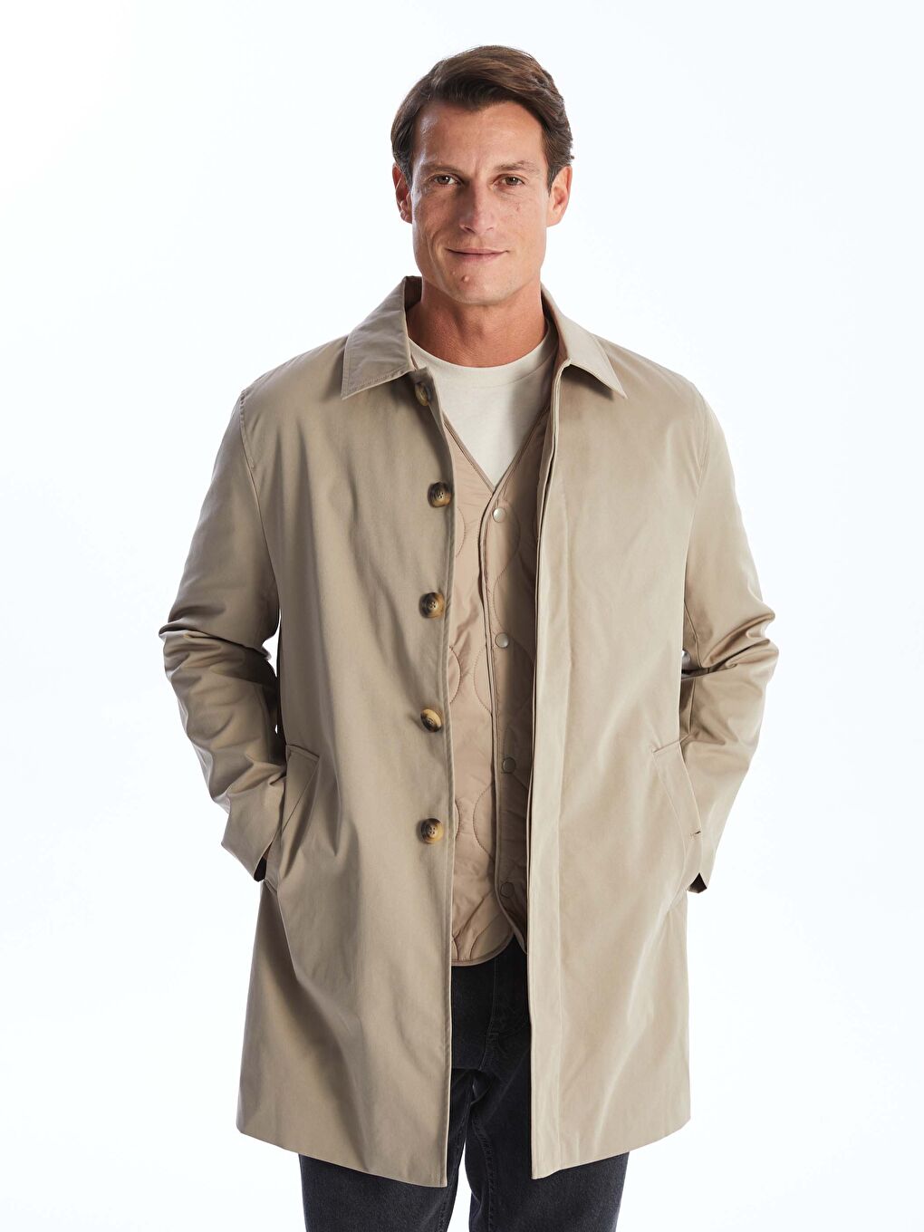 SOUTHBLUE Regular Fit Shirt Collar Twill Men's Trench Coat and Vest -W45827Z8-RW0