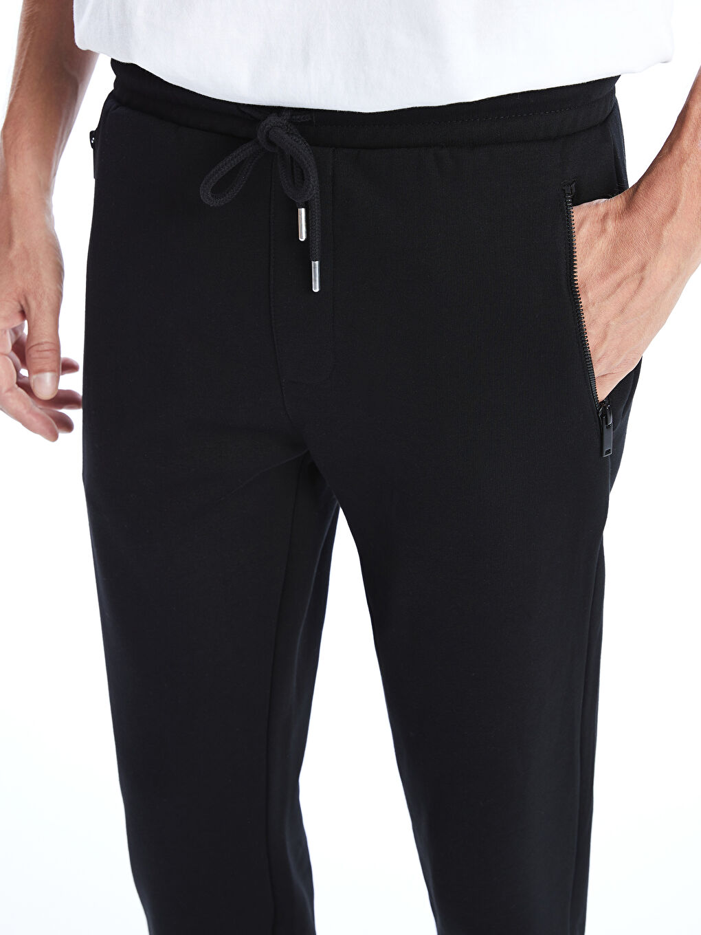 Siyah Standart Kalıp Erkek Kalın Eşofman Altı-2