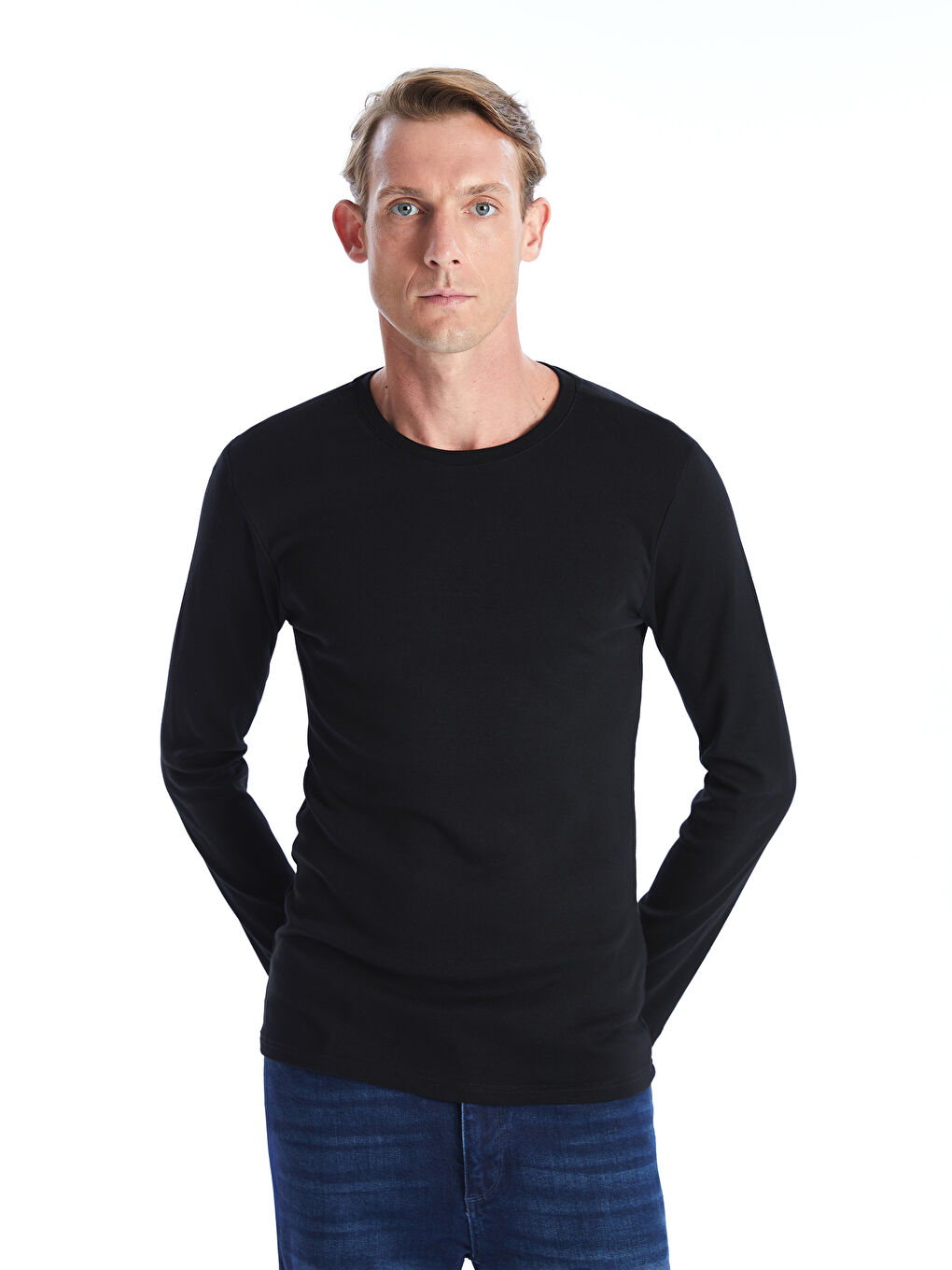 تيشيرت رجالي بأكمام طويلة ورقبة دائرية