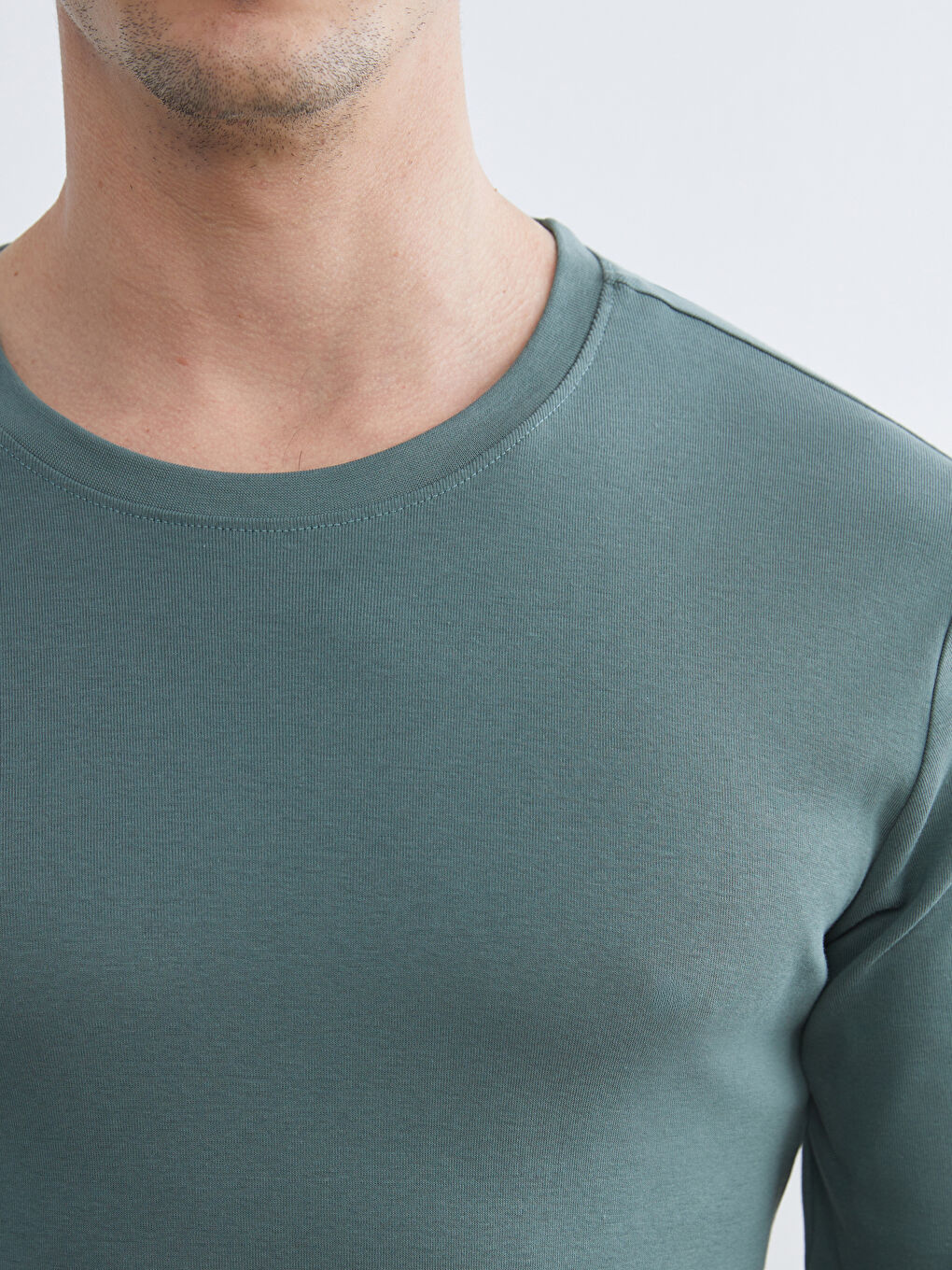 Yeşil Bisiklet Yaka Uzun Kollu Erkek Tişört-2