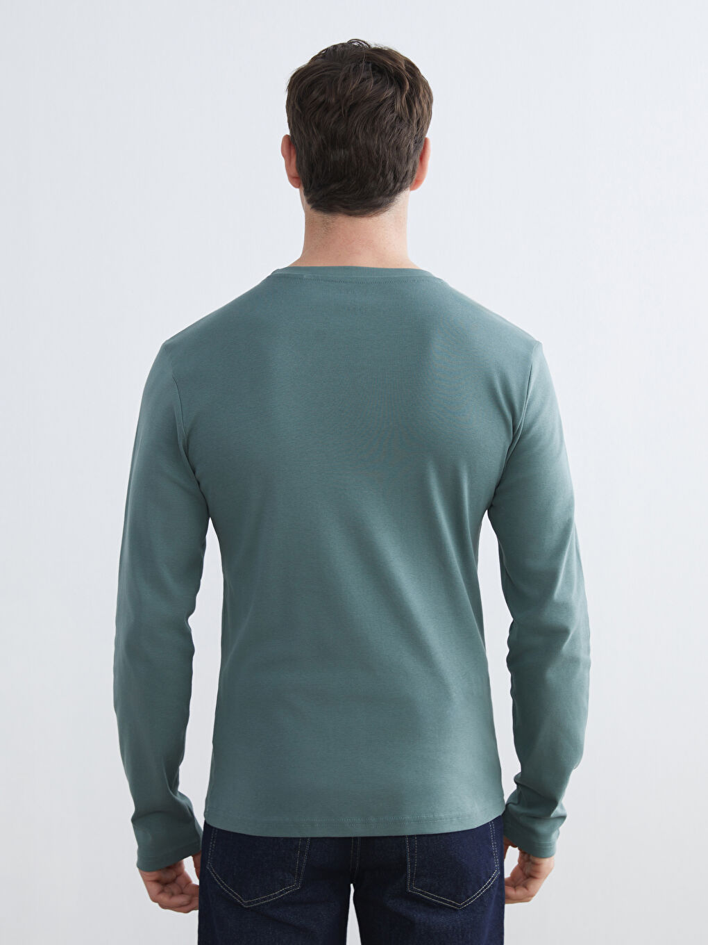 Yeşil Bisiklet Yaka Uzun Kollu Erkek Tişört-3