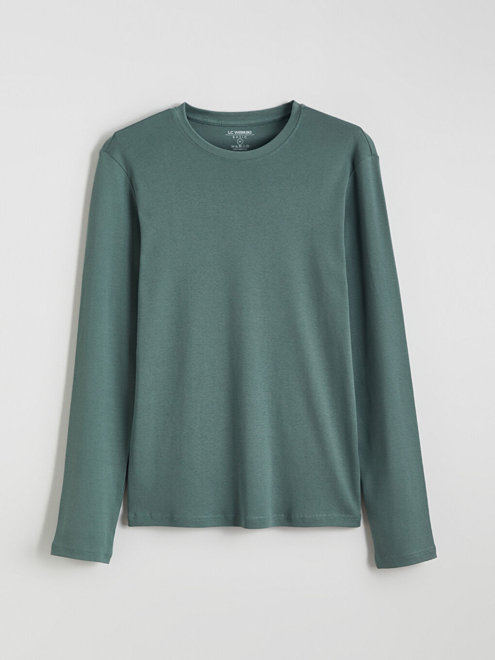 Yeşil Bisiklet Yaka Uzun Kollu Erkek Tişört-4