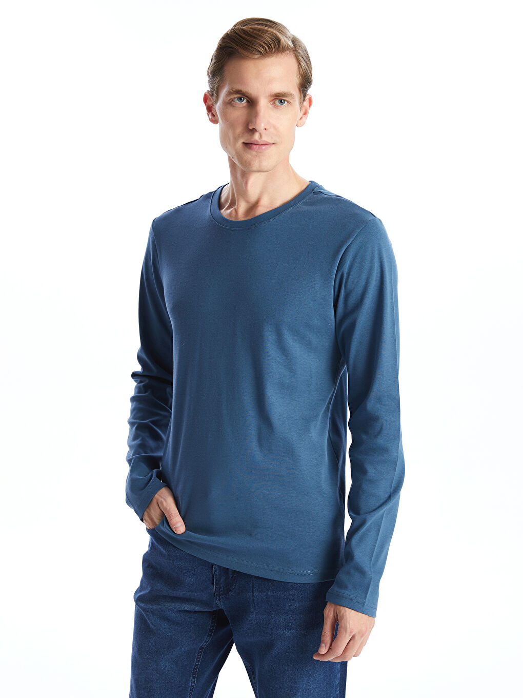 İndigo Bisiklet Yaka Uzun Kollu Erkek Tişört