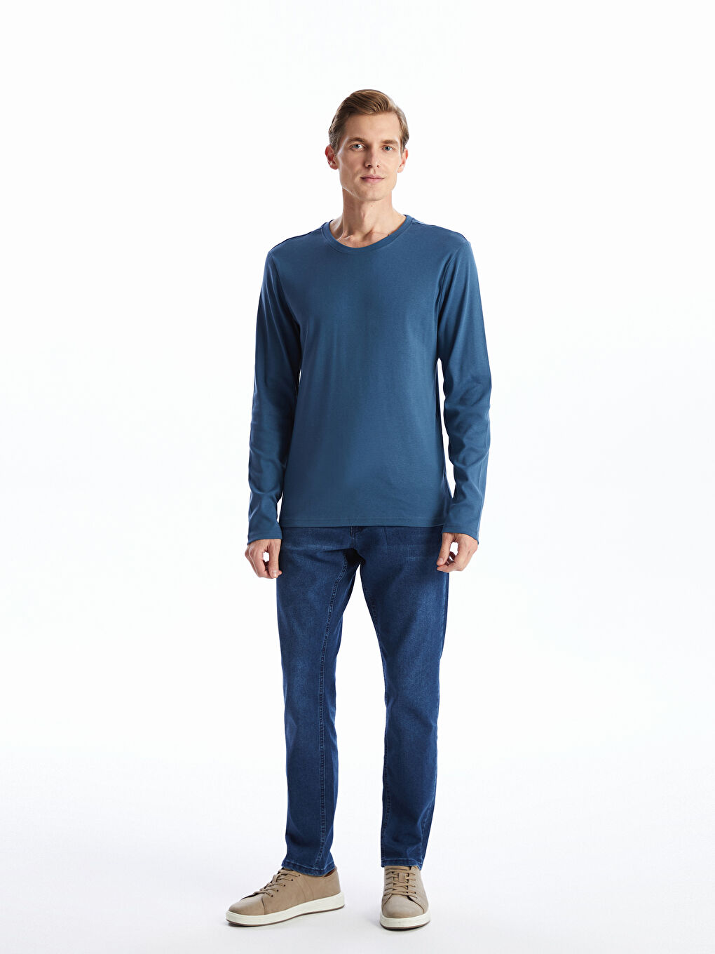 İndigo Bisiklet Yaka Uzun Kollu Erkek Tişört-1