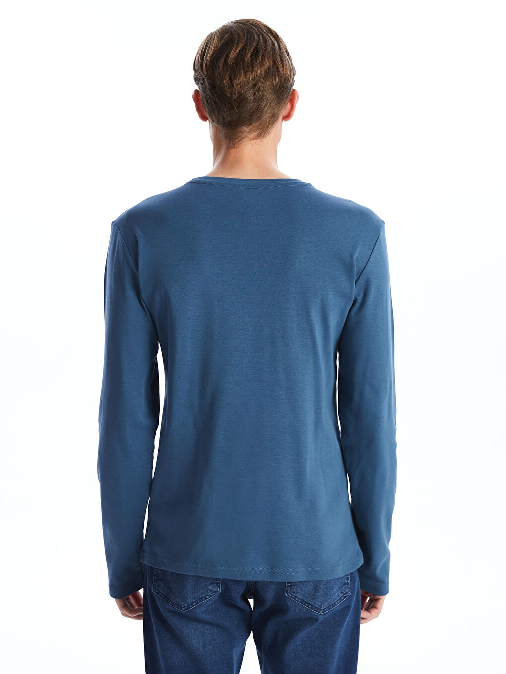 İndigo Bisiklet Yaka Uzun Kollu Erkek Tişört-3