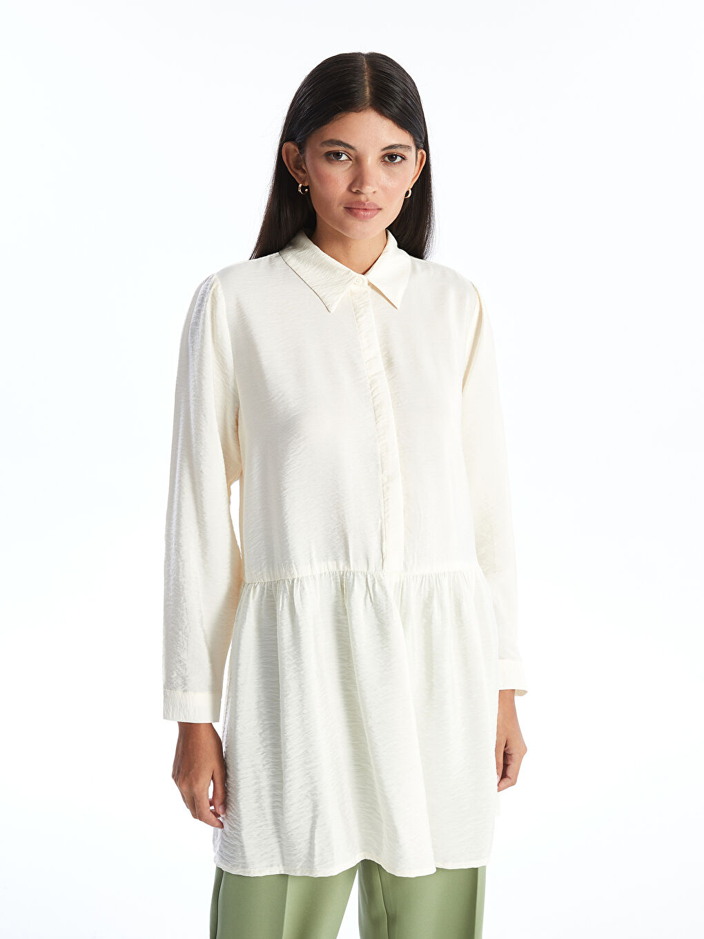 LCW Modest Women's Collared Neck Plain Tunic -W45875Z8-FDV
