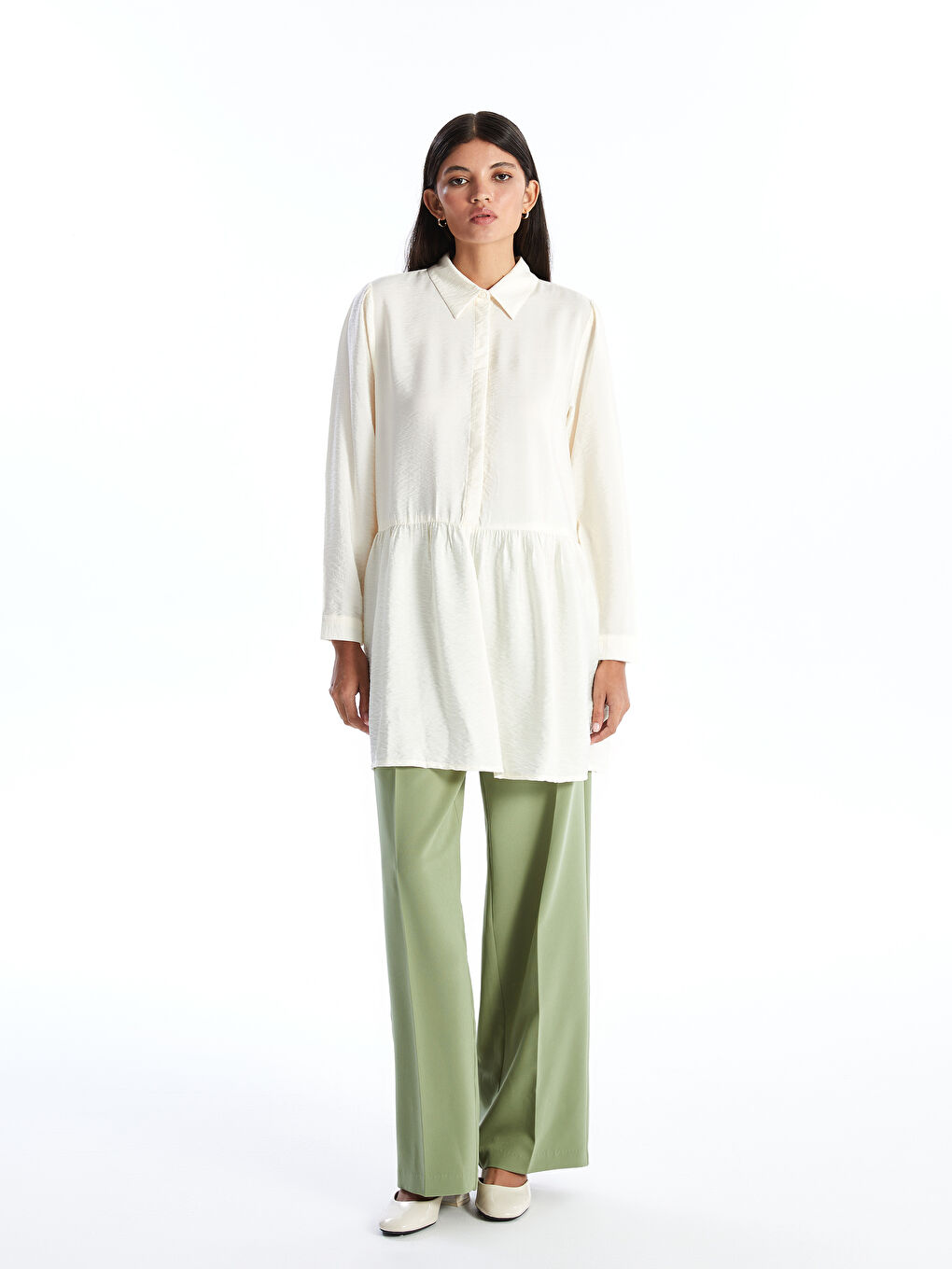 LCW Modest Women's Collared Neck Plain Tunic -W45875Z8-FDV