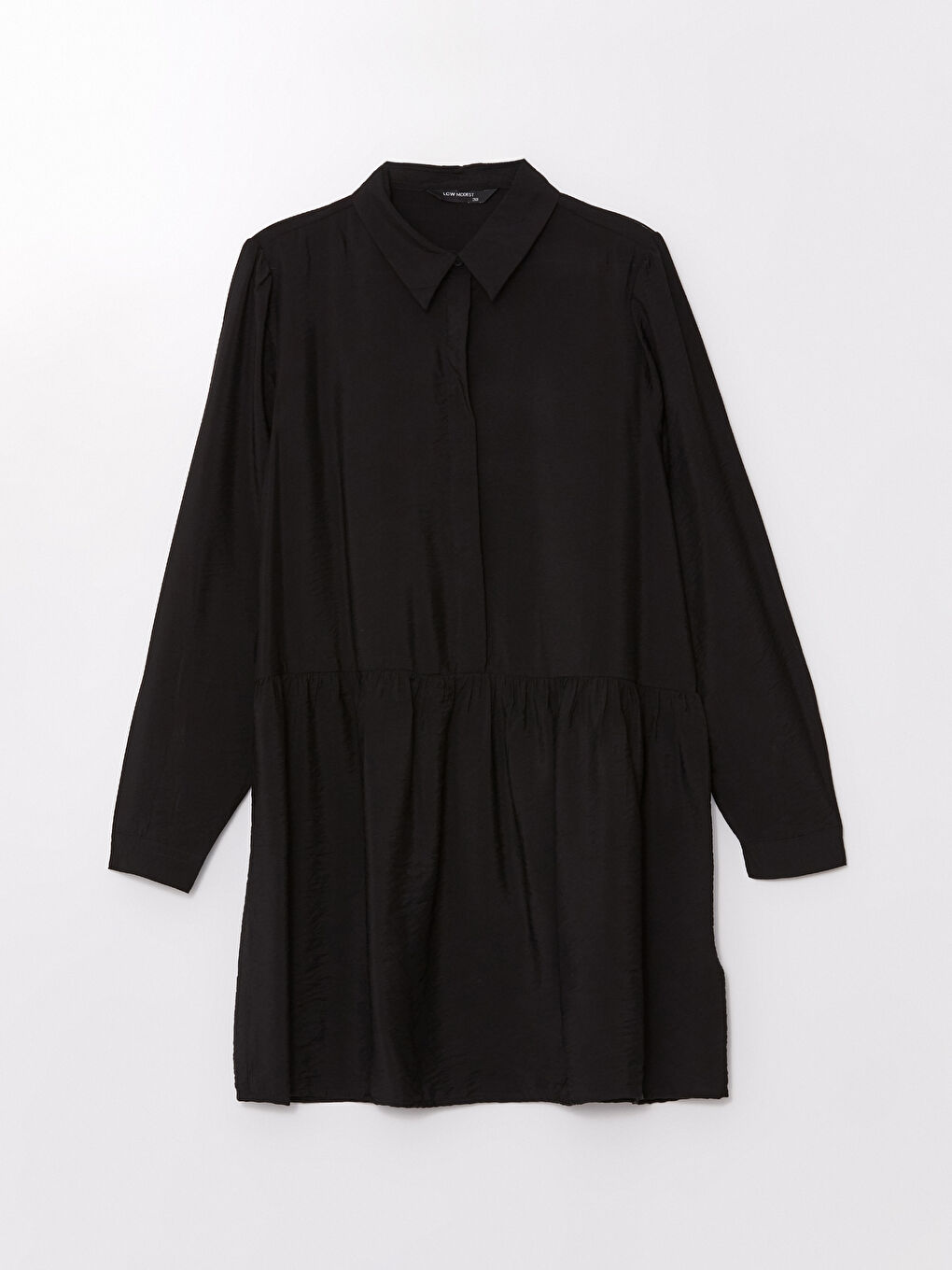 Siyah Kadın Gömlek Yaka Düz Tunik-5