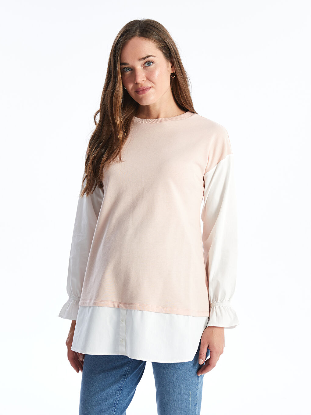 LCWAIKIKI Maternity Crew Neck Plain Long Sleeve Women's Tunic -W45897Z8-SQR