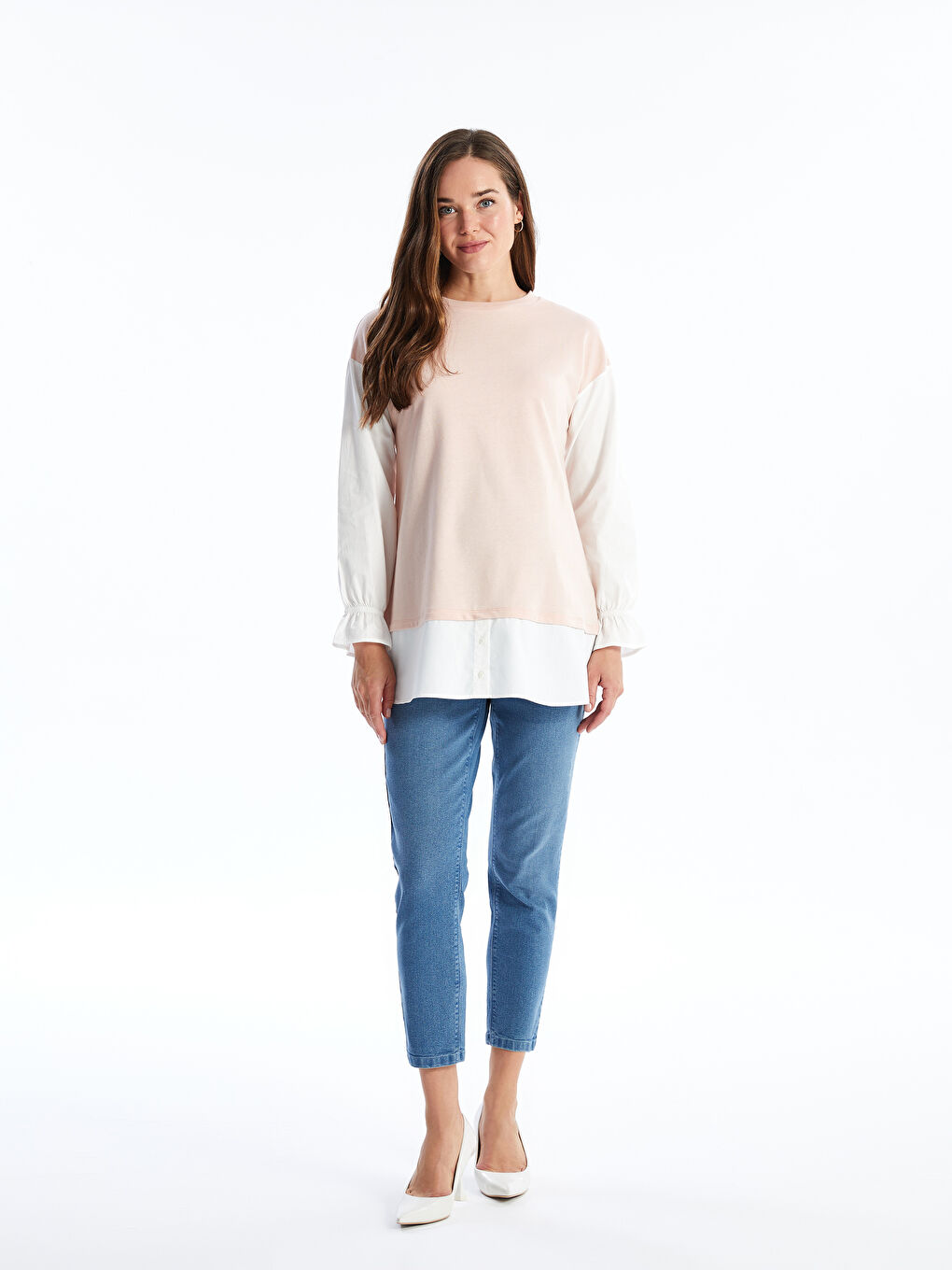 LCWAIKIKI Maternity Crew Neck Plain Long Sleeve Women's Tunic -W45897Z8-SQR