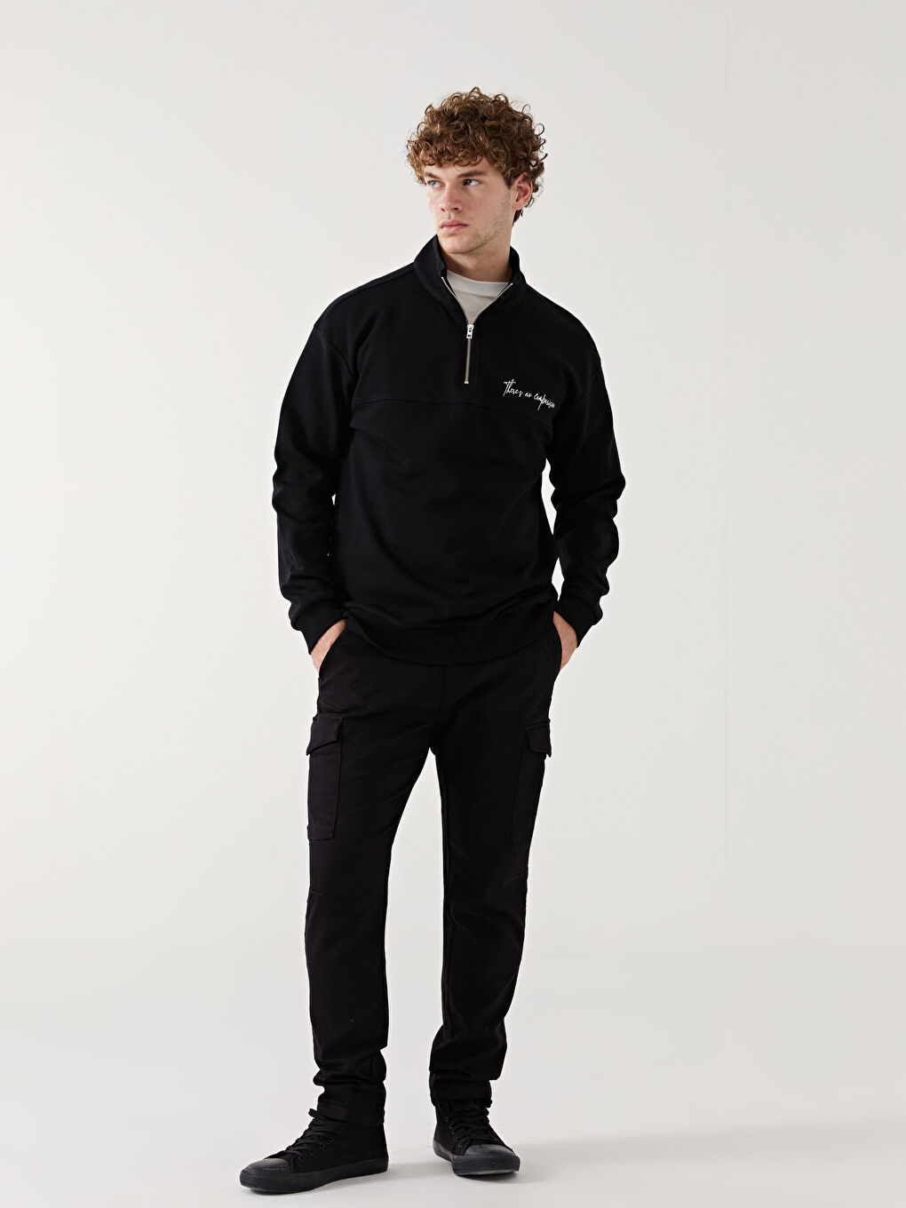 Funnel Neck Long Sleeve Printed Men's Sweatshirt-1