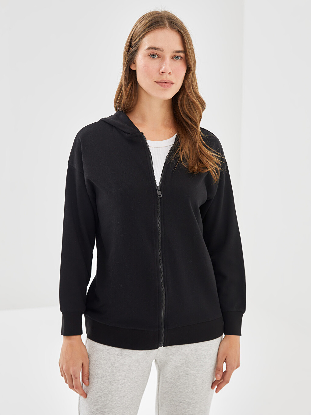 Hooded Oversize Women's Zipper Sweatshirt