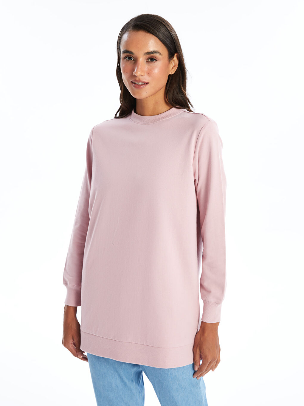 LCW Modest Crew Neck Women's Sweatshirt Tunic -W46025Z8-FHR