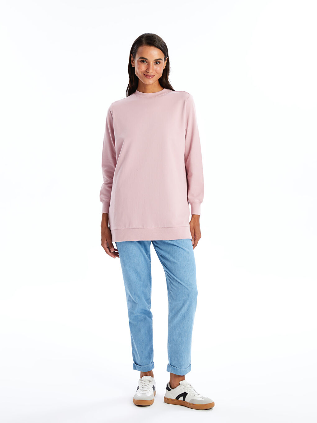 LCW Modest Crew Neck Women's Sweatshirt Tunic -W46025Z8-FHR