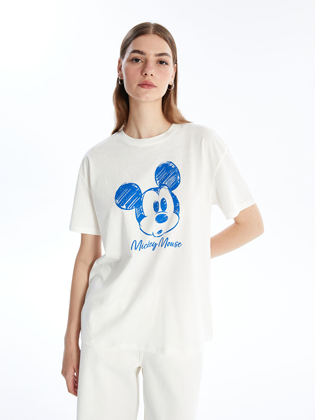 Crew Neck Mickey Mouse Printed Short Sleeve Women's T-Shirt