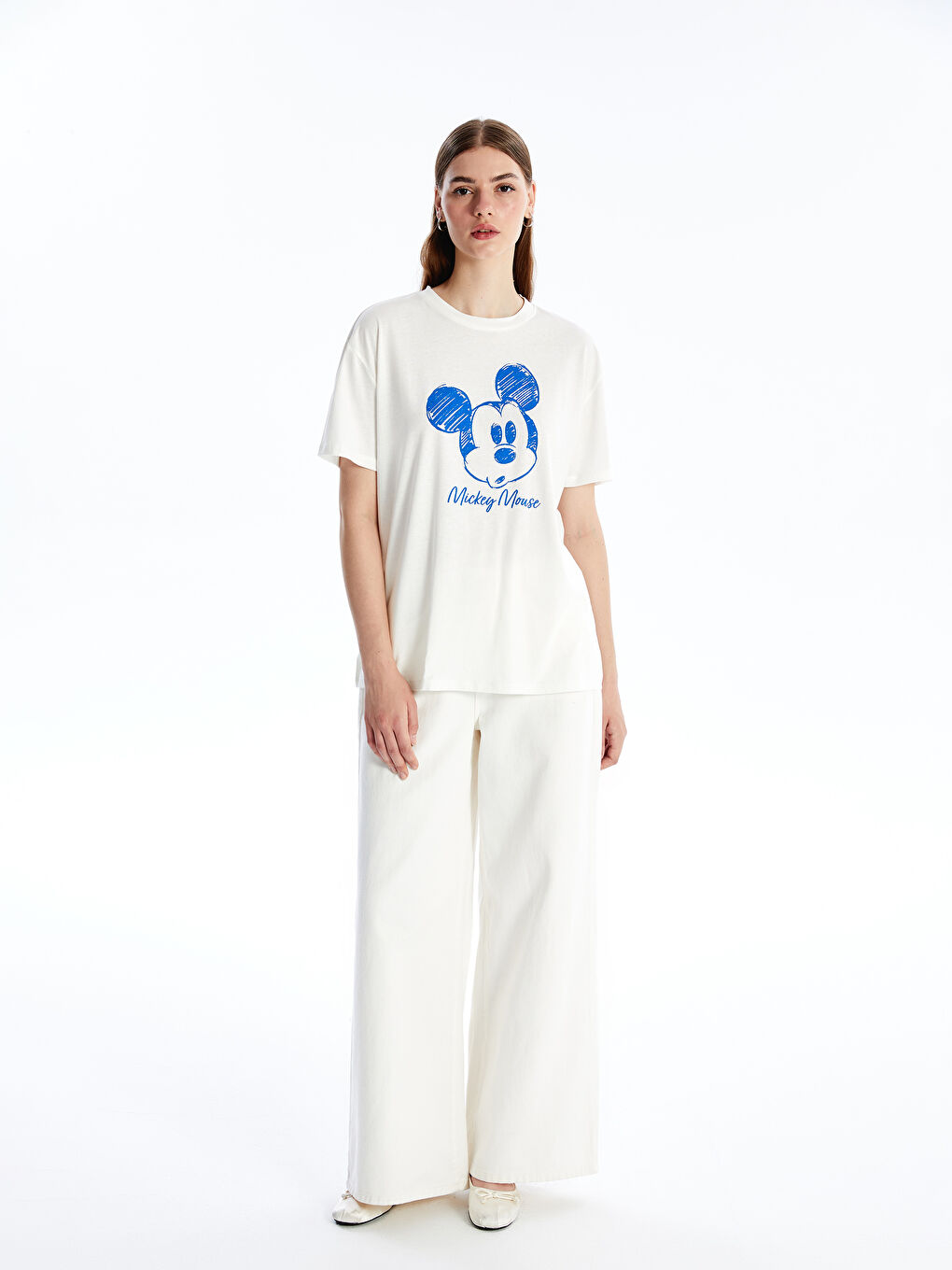 Crew Neck Mickey Mouse Printed Short Sleeve Women's T-Shirt-1