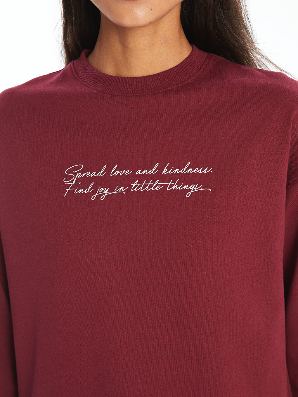 Bordo Bisiklet Yaka Baskılı Kadın Sweatshirt Tunik-2