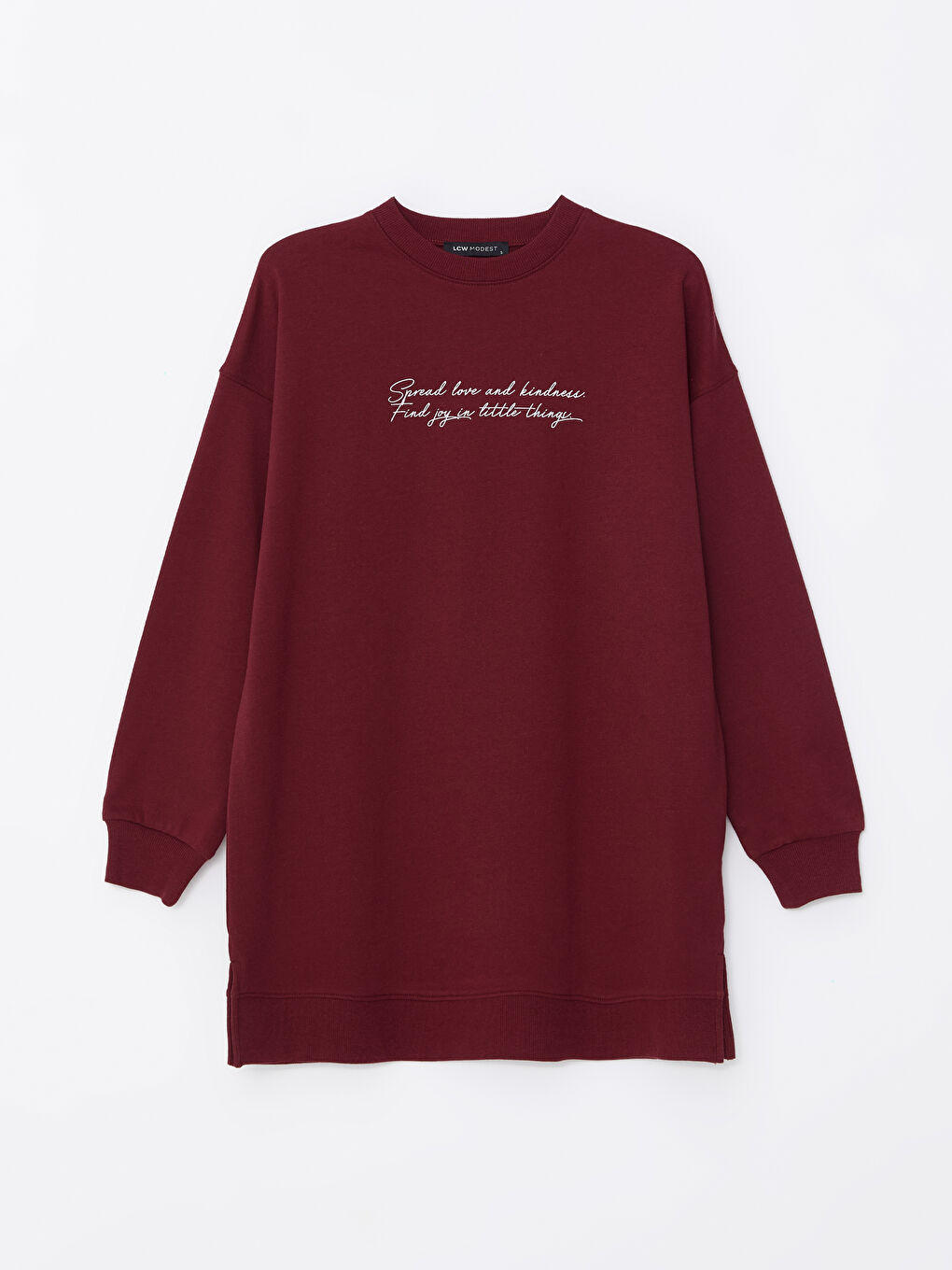 Bordo Bisiklet Yaka Baskılı Kadın Sweatshirt Tunik-4