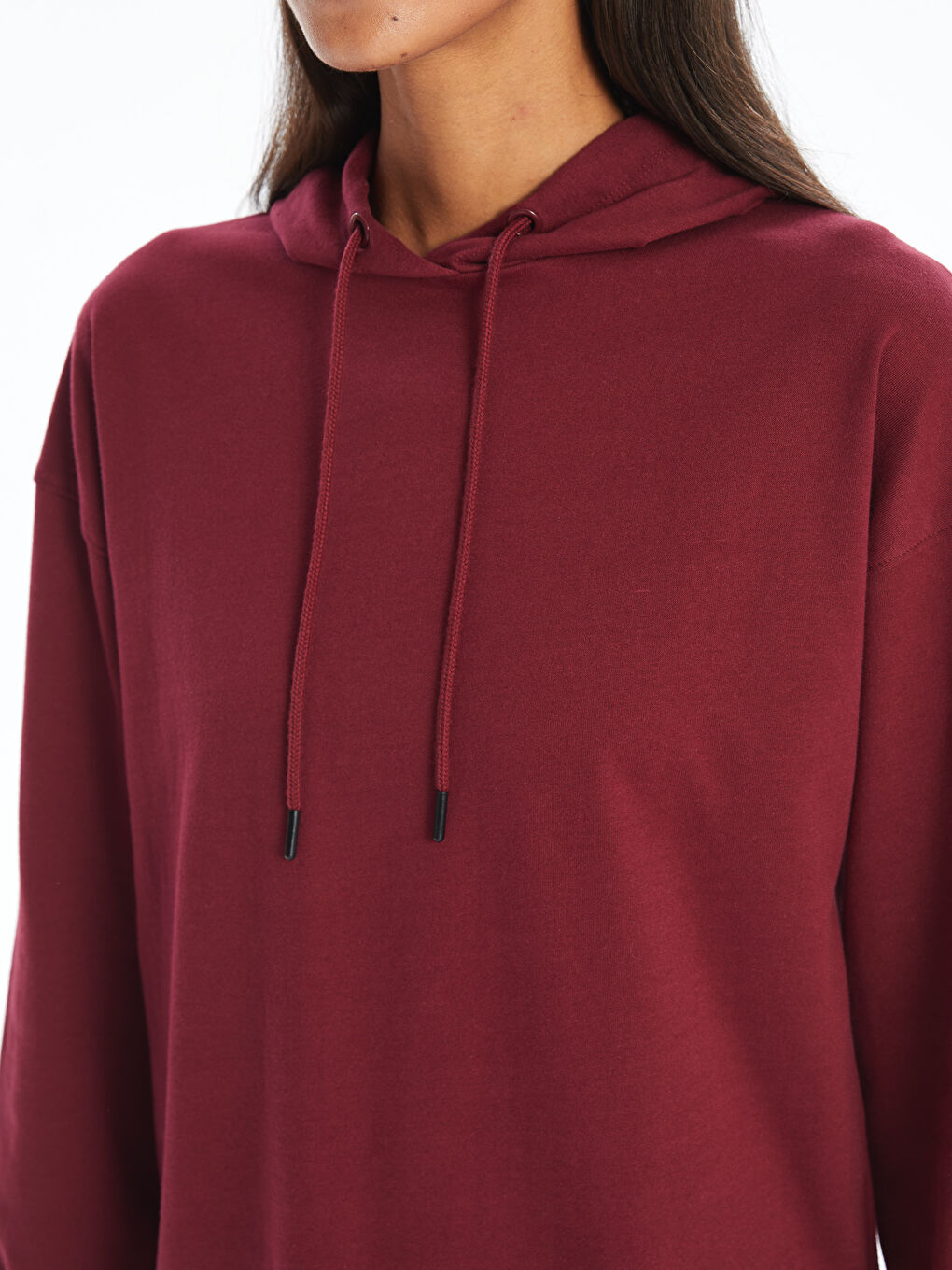 Bordo Kapüşonlu Kadın Sweatshirt Tunik-2