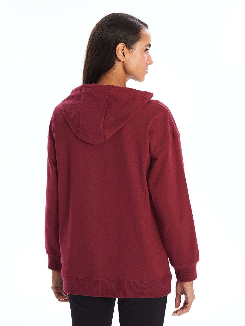 Bordo Kapüşonlu Kadın Sweatshirt Tunik-3