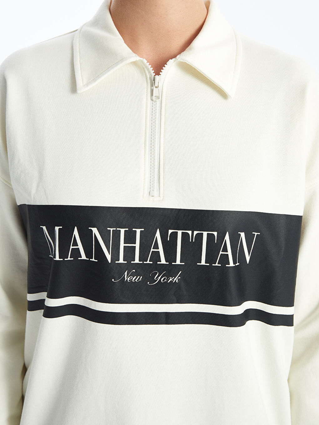 تونيك سويت شيرت نسائي فضفاض مطبوع مانهاتن بياقة بولو-2