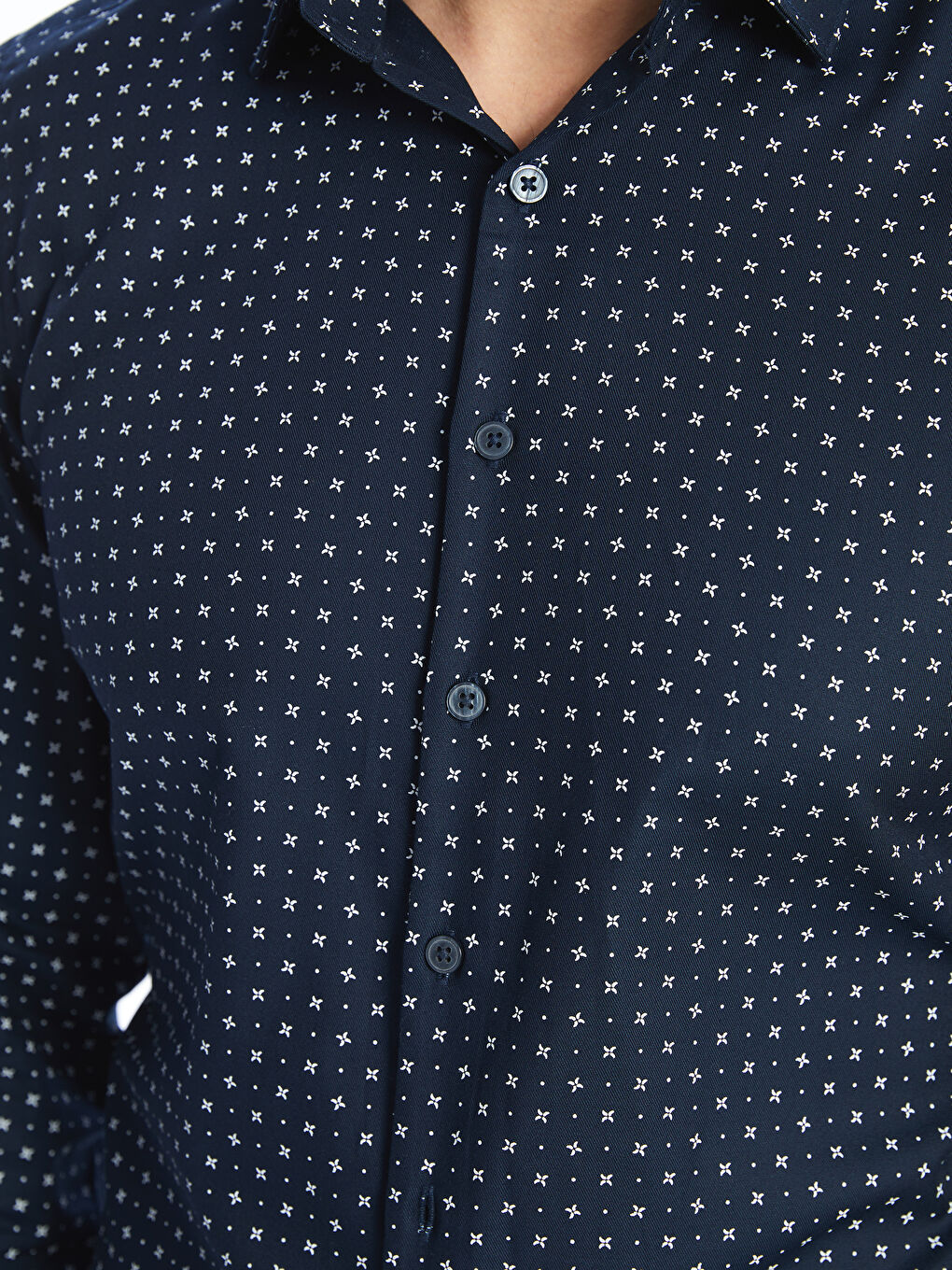 ерлерге арналған өрнекті ұзын жеңді тар пішімді саржа жейде-2