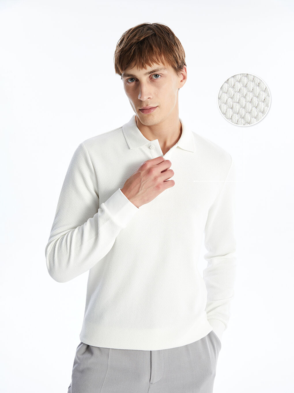 Polo Neck Long Sleeve Men's Sweatshirt -W46131Z8-R9J