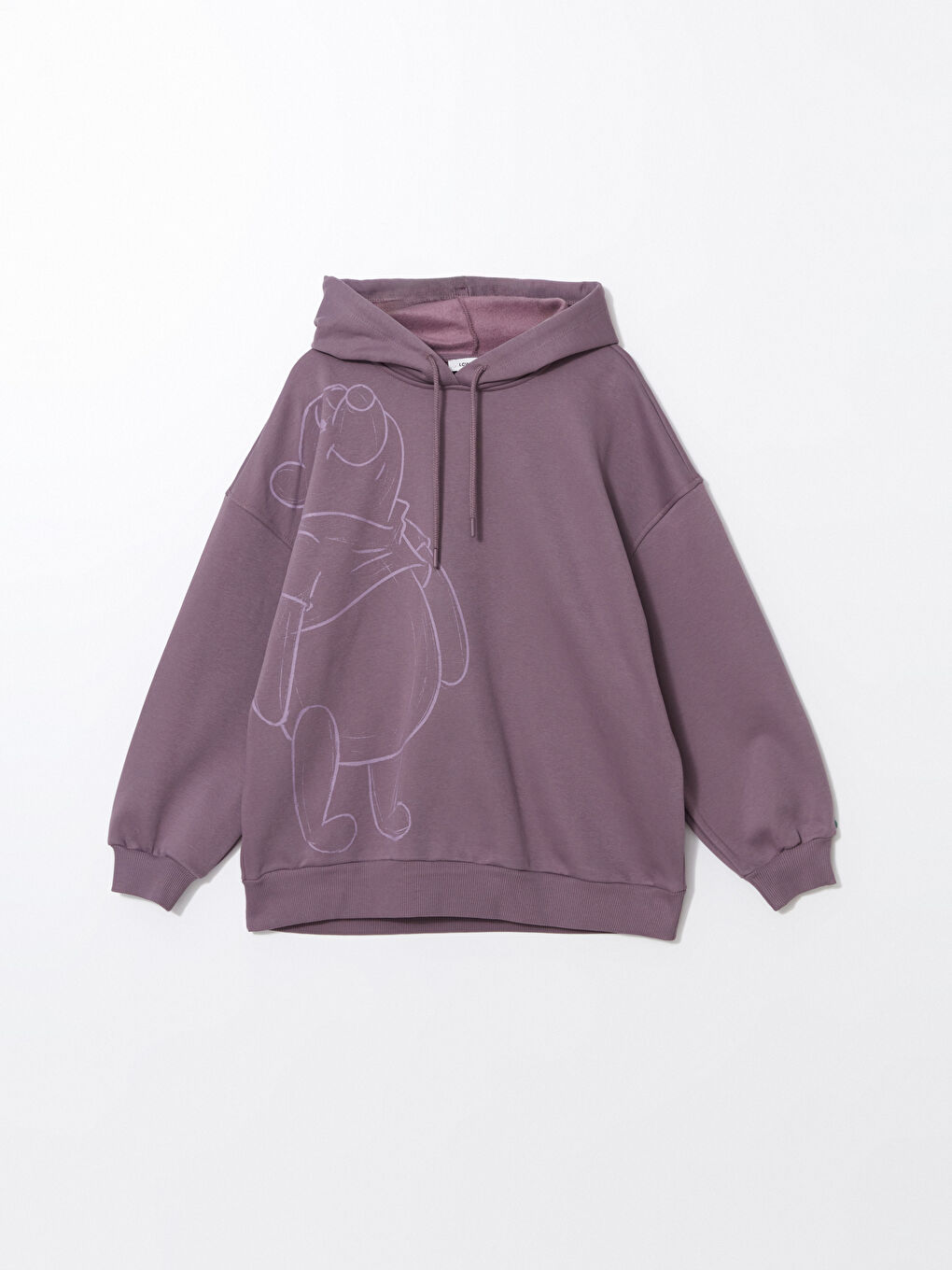 LCW Vision Mat Mürdüm Winnie the Pooh Baskılı Oversize Kadın Kalın Hoodie - 4